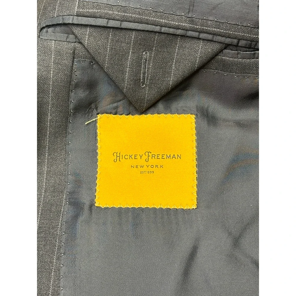 Hickey Freeman Loro Piana Super 150s Wool Pinstripe Blazer 42L Charcoal‎